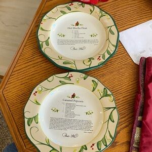 Paula Deen CARAMEL POPCORN & HOT MOCHA FLOAT 2 Recipe Plates Hand Painted